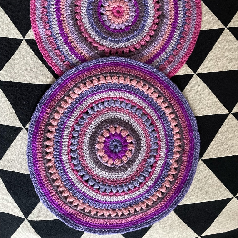 Set of two woolen hand knitted rugs for home decor